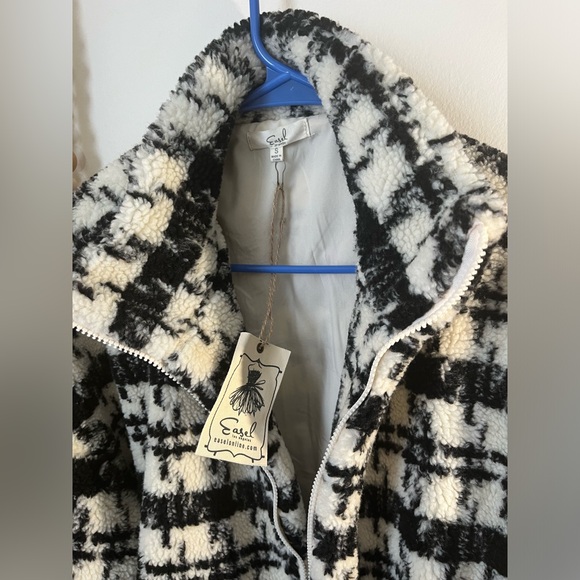 NWT Easel Black White Herringbone Print OversizedJacket Size m - Picture 6 of 7